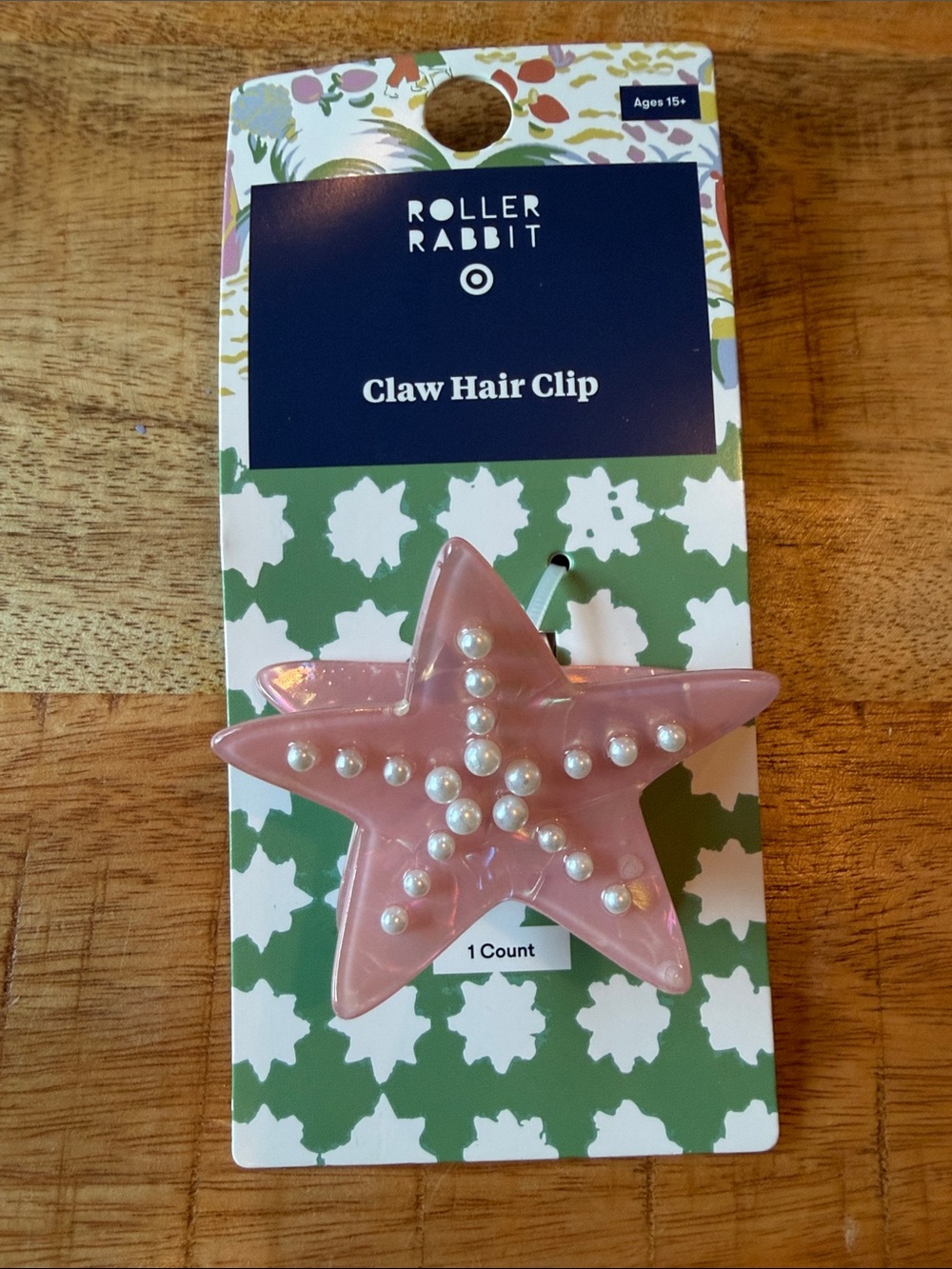 Roller Rabbit Pink Star Claw Hair Clip with Pearl Accents